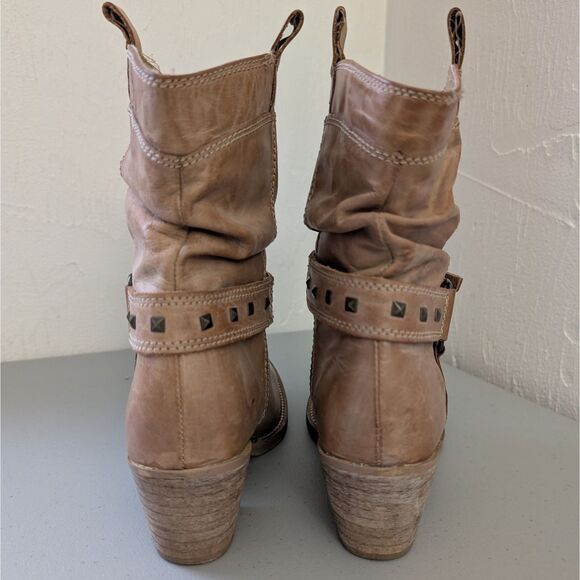 Steve Madden Women's Leather Western Boots size 8 Block Heel Tan Slouch Pull On - Picture 4 of 9
